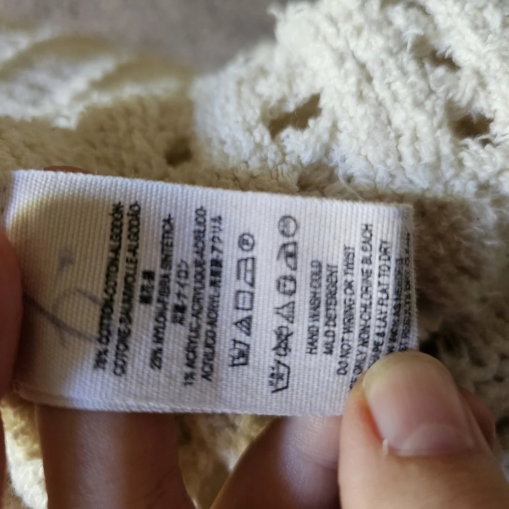 Free People light Beige‎ and blue knitted boho oversized hooded  sweater size L
